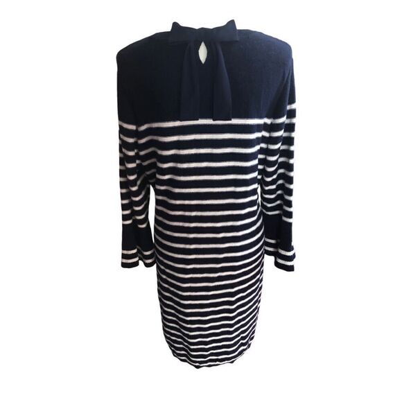 Talbots Navy Blue Ivory Cable Knit Wool Blend Sweater Dress Petite / XL Bell Sle - Picture 5 of 14